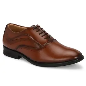 LAUREL FASHION FEVER Men's Formal Shoes | Synthetic Leather Upper | TPR Sole | Stylish & Comfortable Lace-Up Oxford for Office (C-538-GOAT-TAN-6)