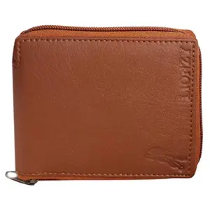 LIONZY Zipper || Tan Color Men Synthetic Leather Wallet || Unisex Mini Short Round Zipper Wallets