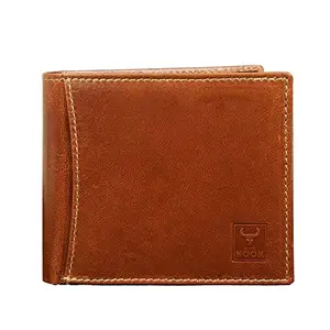 WILD HOOK Men's Top Grain Real Genuine Leather Wallet with RFID Protection | 3 ID Windows | Additional Capacity, Ultra Sturdy Stitching, and 8 Card Slots | Present for Him | (TAN)