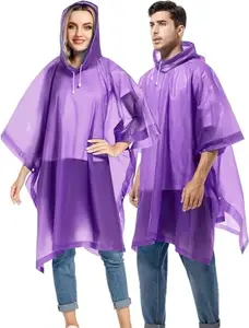 HACER EVA Poncho Raincoat Transparent Hooded Water Resistant Rain Jacket with Sleeves for Women Men Camping Rainy Season Travel - Purple