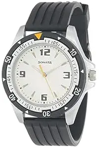 Sonata SF Quartz Analog White Dial Black Plastic Strap Watch for Men- NT7930PP01