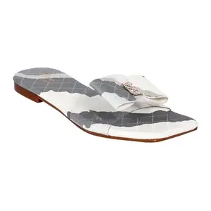 Stepee Grey Casual & Trendy Transparent Upper Bow Style Slider Flat Sandal for Women Size-37