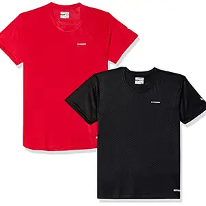 Charged Active-001 Camo Jacquard Round Neck Sports T-Shirt Red Size 2Xl And Charged Energy-004 Interlock Knit Hexagon Emboss Round Neck Sports T-Shirt Black Size 2Xl