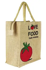 Tote Bag (LOVEFOOD_Red) Multi Purpose Tote Bag Hand Bag - Eco-Friendly, Reusable,Gift,Return Gift Medium Size Jute Bag (L-11"x H-6”x W-10") - Love Food Hate Waste