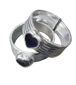German Silver Toe Rings Set of blue heart 5 spiral Traditional Design with, Adjustable Size, Pack of -2