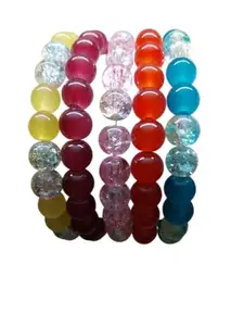 BEADZY Crystal Beads Bracelet 8 MM Round Cut Adjustable Elegant Stylish Handmade Jewelry Gift Bracelet Friendship Couple Women Girls Set of 5