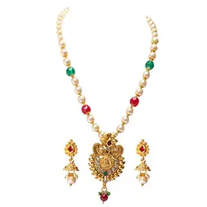 Swarajshop Multi Kundan Gold Plated traditional bridal Antique pendant Jewellery Set for Women