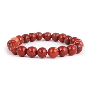 Bracelet, Reiki Natural Red Jaspire Bracelet 8 mm, Round Bead Bracelet for Wealth Protection, Genuine Gemstone Beads for Calming, Stress Relief & Spiritual Healing - Natural