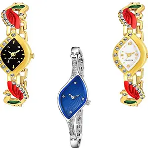 RPS FASHION WITH DEVICE OF R Analog Dial Multi Color Diamond Watch for Girls & Women Combo Pack - 3