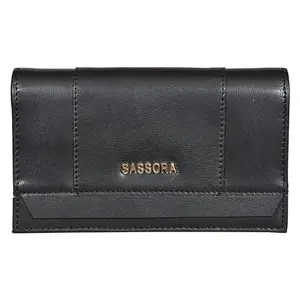 Sassora Premium Leather RFID Medium Wallet for Ladies (Black)