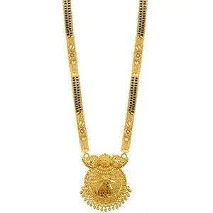 Brado Jewellery Traditional Necklace Pendant Gold Plated Glorious Hand Meena 30 inch Long Mangalsutra/Tanmaniya/nallapusalu/Black Beads Mangalsutr For Women Gold long chain