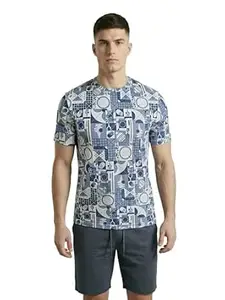 TECHNOSPORT Men Printed Slim Fit Round Neck T Shirt MATPIQ Short Sleeve Polyester Tshirt for Men Gym Workout Running Casual Sports Active Quick Dry Branded