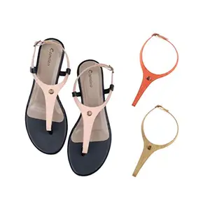 Cameleo -changes with You! Women's Slingback Flat Sandals | 3-in-1 Interchangeable Strap Set | Baby-Pink-Red-Olive-Green