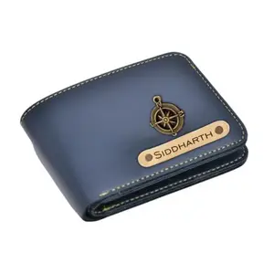 NAVYA ROYAL ART Customized Wallet for Men Personalized Wallet with Name Printed Leather Name Wallet for Men | Customised Gifts for Men |Personalised Mens Purse with Name & Charm - Blue