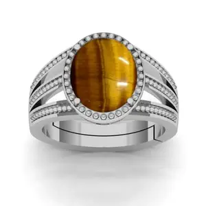 APSSTONE 10.25 Ratti Natural Tiger Eye Silver Ring Original Certified Tiger’s Eye Ring Oval Cut Gemstone Astrological Silver Plated Ring