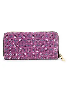 TEAM 11 Wallet for Women-Printed Vegan Leather Long Zipper Wallet with Multi Card Slots Mobile Phone Holder-Ideal Gift for Women/Girls (Purple)