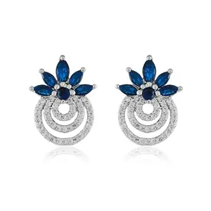 VEDANSHI Elegant American Diamond and Zircon Earrings for Women & Girls, New Stylish Earring Design, Fashion Jewellery for Party, (Zircon Blue With White)