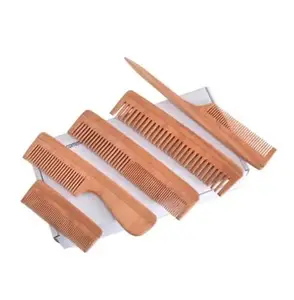 Gorgio Professional Wooden Neem Comb for Hair Fall Control and Scalp Massage, Handmade Anti-Static Hair Detangler Comb for Men & Women (Color/Shape May Vary)