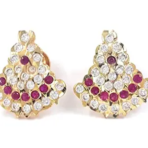 Anujeet Fashion Hub Anujeet Fashion 2015 Latest Stylish Gold Plated Fashion Jewellery Traditional Covering 5 metal Impon AD Stone BIG Floral Stud Earrings for Women & Girls