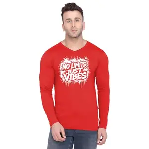 Fashions Love Men Cotton Full Sleeve V Neck Stylish Mens Casual Wear Train Hard Creative Graphics Printed Printed T Shirt FSVN-4137-S Red