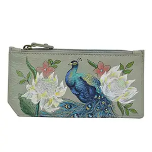 Anuschka Women's Hand-Painted Genuine Leather RFID Blocking Card Case with Coin Pouch - Regal Peacock
