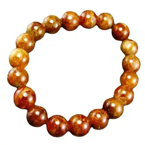 RRJEWELZ Natural Hessonite Garnet Round Shape Smooth Cut 10mm Beads 7.5 inch Stretchable Bracelet for Healing, Meditation, Prosperity, Good Luck | STBR_04152
