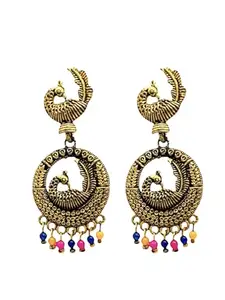 Femmibella Gold Oxidised Peacock Design Chandbali Earrings For Women and Girls