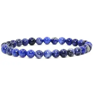 RRJEWELZ 6mm Natural Gemstone Blue Sodalite Round shape Smooth cut beads 7 inch stretchable bracelet for women. | STBR_RR_W_02255