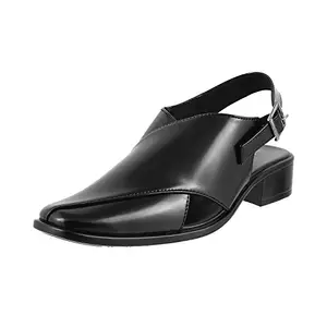 Metro Men's Black Leather Sandals-7 UK (41 EU) (18-93)