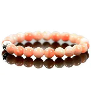 RRJEWELZ 8mm Natural Gemstone Pink Calcite Round shape Smooth cut beads 7 inch stretchable bracelet for women. | STBR_RR_W_02675