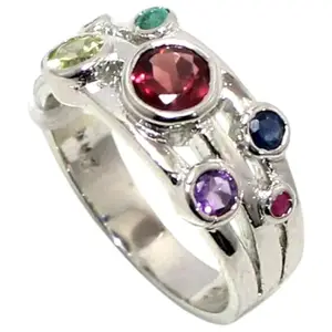 Rajasthan Gems Ring 925 Sterling Silver Natural Garnet Amethyst Peridot Topaz Onyx Gem Stone Women Handmade Gift k021