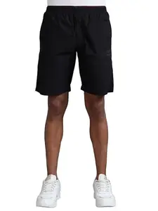 BEEVEE Men's Regular Fit Black Cotton Peached Poplin Casual Shorts | Solid Plain Design with 3 Pockets & Inside Belt Elasticated Waistband
