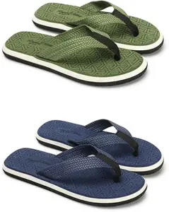 Footexo Men's Solid Casual Flat Slippers Footwear - Slip-on | Material : Eva | Fashion Chappal for Men, Anti Skid, Cushioned Insole - Pack Of 2 | Color BLUE & GREEN | Size : 6