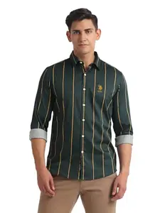 U.S. POLO ASSN. Men's Striped Slim Fit Shirt (UDSHT1142_Green