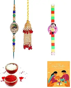 Shivshakti Exports Bhaiya Bhabhi and kids Rakhi Gift Set With Greeting Card and Roli Chawal - BBKS116
