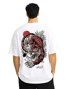 ENCIGER Men Oversized Cotton T-Shirt | Drop Shoulder Graphic Printed Loose Fit Casual Streetwear Tee for Men