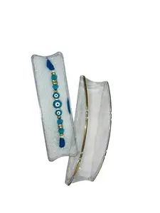 Designer Rakhi for Brother with Crown Charm – Traditional Beads Rakhi for Raksha Bandhan Blue Pack of 2