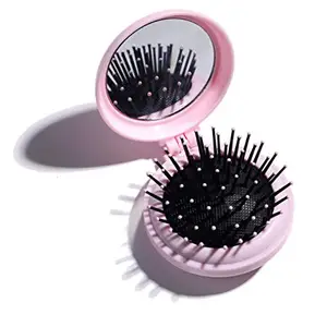 AKOAK 1 Pack Foldable Travel Hair Brush with Mirrors Mini Massage Airbag Comb Portable Plastic Hair Comb Compact Hair Massage Comb for Women and Girls