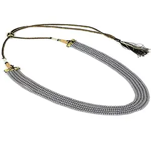 AV Fashion India - Crystal Gemstone Beads Necklace 5 Layer Multistrand Round Faceted Stylish Mala For Girl and Women Fashion Jewellery (Grey)