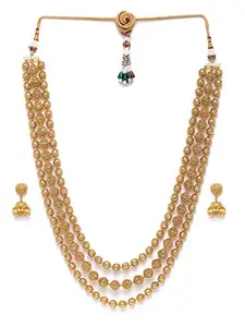 ACCESSHER Gold Plated Handcrafted Antique Mala necklace set for women