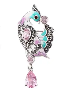 Ananth Jewels 925 Silver Made with Marcasite Brooch Cum Pendant for Women