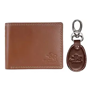 Leather Junction 2 in 1 Leather Tan Wallet & Keyring Combo Set for Men (1450KH0019)