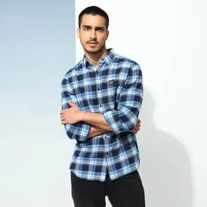 Royal Enfield Men's Regular Fit Shirt (SHA230007_Blue