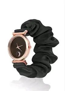 JOSSYFY Women's Scrunchie Rubber Band Wristwatch in Black and White (Black-1)