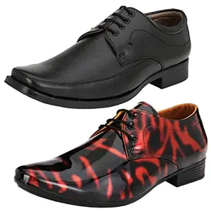 Vitoria Modern Trendy Formal Shoes/Party Shoes/ 2 Shoes Combo with Free Belt for Men and Boys (BAZAAR8619_VTR01-Blk-Red002-Bdr-Blk-1-Brwn) Multicolor