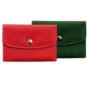 MATSS Leatherette Red and Green Coin Purses||Card Holder Combo for Men & Women