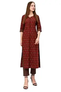 Women Viscose Rayon Printed Straight Kurta Ethnic Kurti for Casual & Office Wear