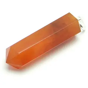 Nature's Crest Red Carnelian Pencil Pendant Natural Stone with Hook & Ring Energized & Charged for Reiki & Crystal Healing (Without Chain)
