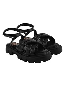 Shoetopia Stylish Black Platform Heeled Sandals For Women & Girls /UK6