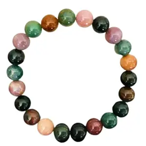RRJEWELZ Natural Indian Agate Round Shape Smooth Cut 8mm Beads 7.5 inch Stretchable Bracelet for Healing, Meditation, Prosperity, Good Luck | STBR_04358
